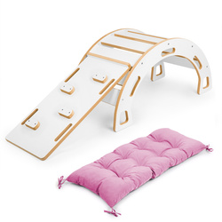 Bujak Montessori M biały + zjeżdżalnia ze ścianką + poduszka różowa