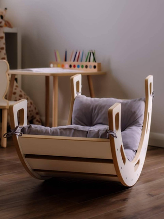 Bujak Montessori M biały + zjeżdżalnia ze ścianką + poduszka oliwkowa