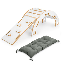 Bujak Montessori M biały + zjeżdżalnia ze ścianką + poduszka oliwkowa