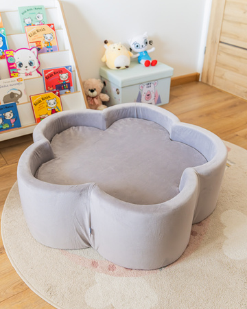 Suchy basen kwiatek z kulkami szary Velvet + mata do zabawy