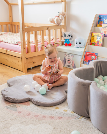 Suchy basen kwiatek z kulkami szary Velvet + mata do zabawy