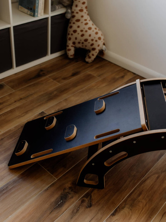 Bujak Montessori czarny M + zjeżdżalnia ze ścianką + poduszka granatowa