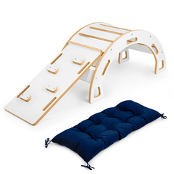 Bujak Montessori M biały + zjeżdżalnia ze ścianką + poduszka granatowa