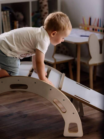 Bujak Montessori M biały + zjeżdżalnia ze ścianką + poduszka oliwkowa