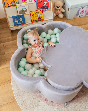 Suchy basen kwiatek z kulkami szary Velvet + mata do zabawy