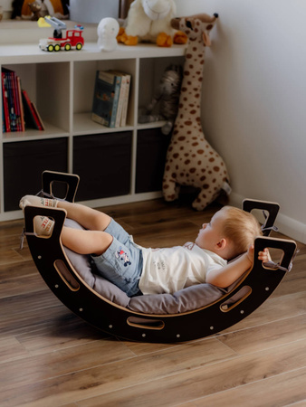 Bujak Montessori czarny M + zjeżdżalnia ze ścianką + poduszka różowa