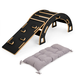 Bujak Montessori czarny M + zjeżdżalnia ze ścianką + poduszka szara