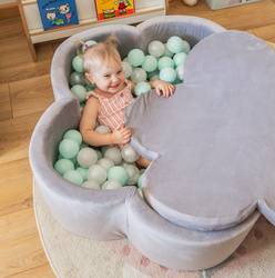 Suchy basen kwiatek z kulkami szary Velvet + mata do zabawy