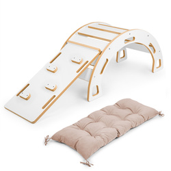 Bujak Montessori M biały + zjeżdżalnia ze ścianką + poduszka beżowa